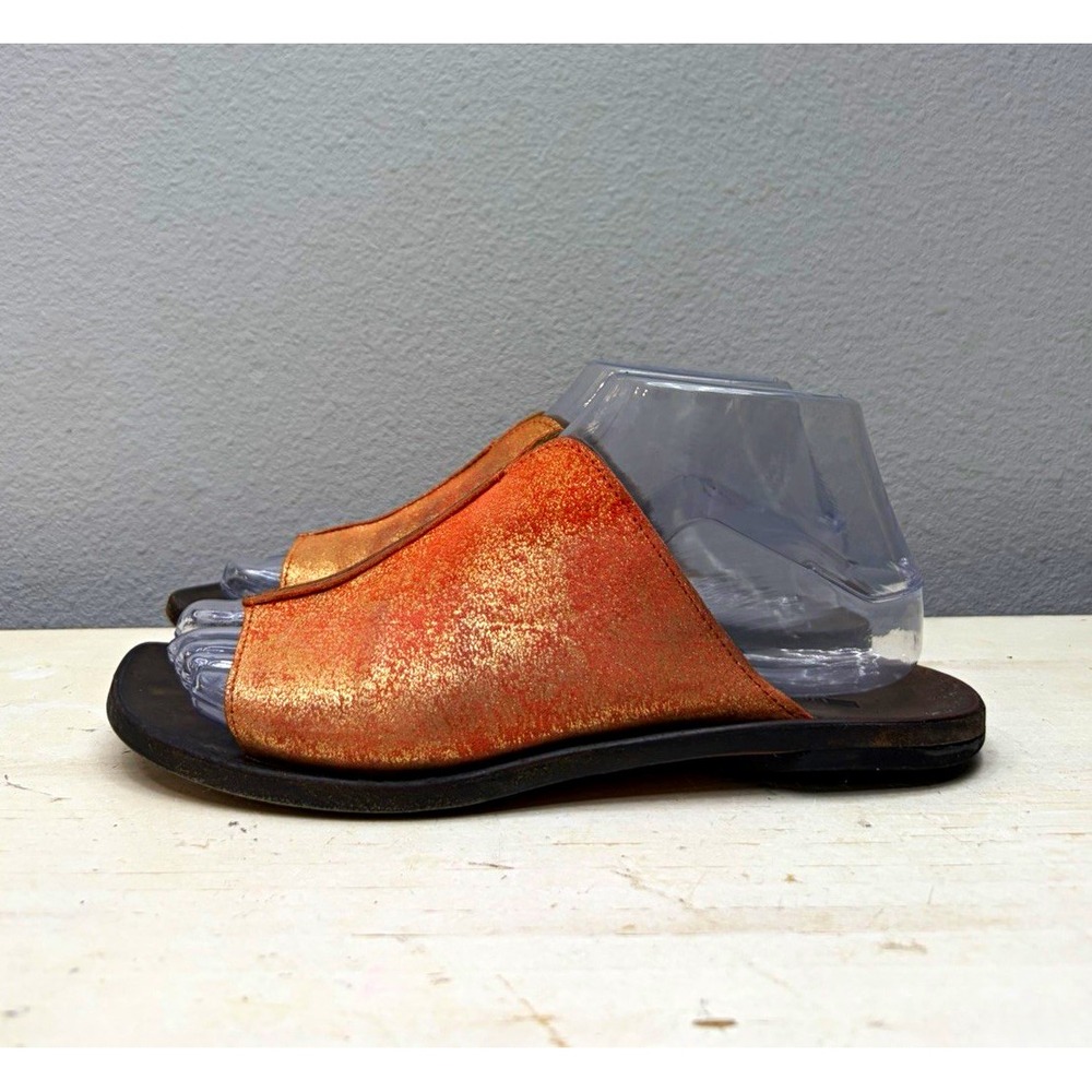 CYDWOQ Orange Mettalic Leather Slide Sandals Size 37